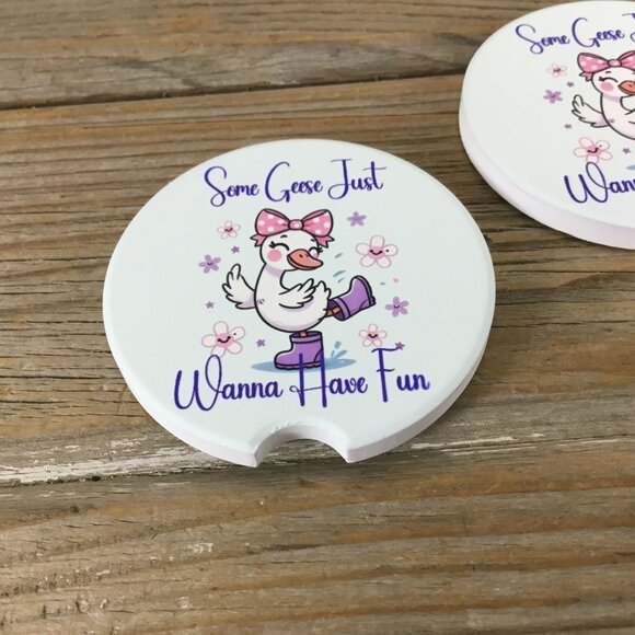 Some Geese Just Wanna Have Fun - Set of 2 Sandstone Car Coasters - Picture 3 of 7